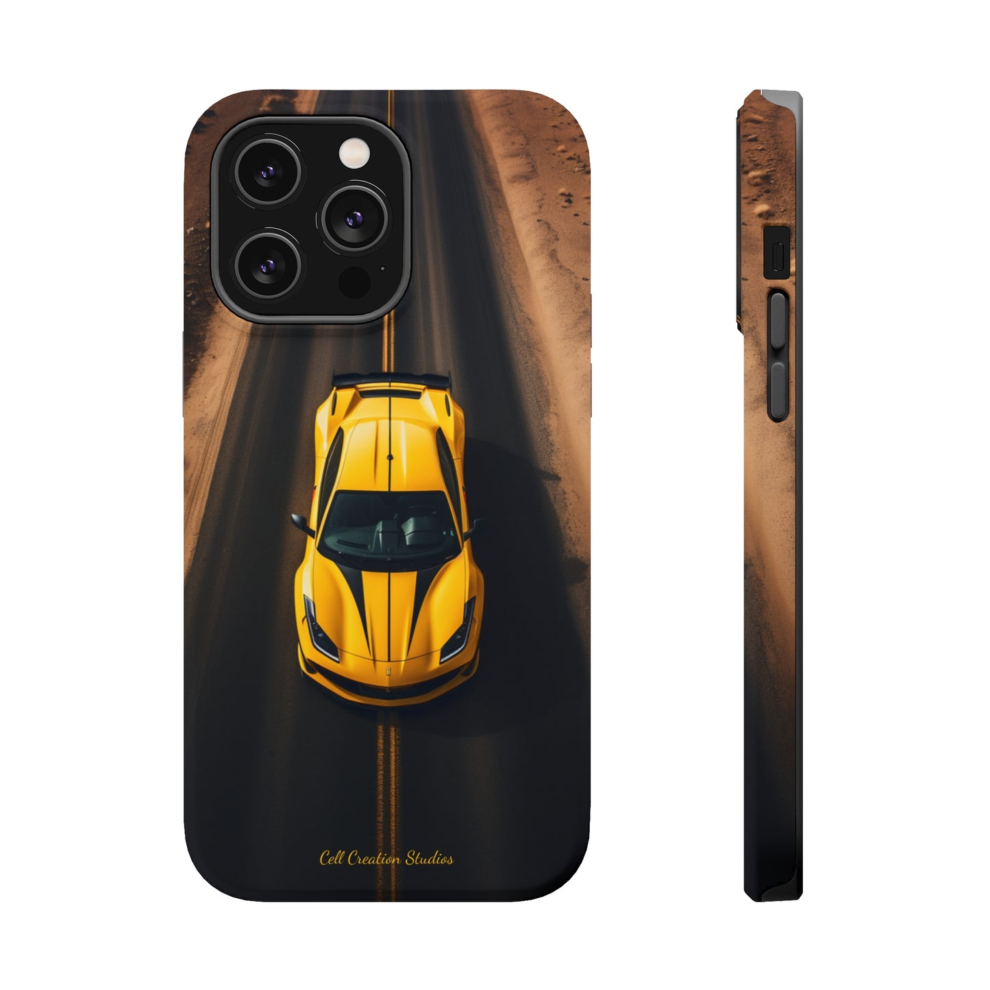 Introducing the "Desert Speedster" Cell Phone Case – Feel the Thrill of a Ferrari Racing through the Desert! -MagSafe Tough Cases