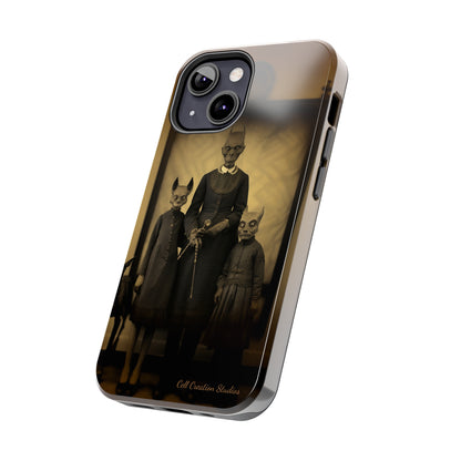 Introducing the "Vintage Odd Creatures" Cell Phone Case – Step into the Eerie Charm of a Haunting Family Portrait -Tough Phone Cases