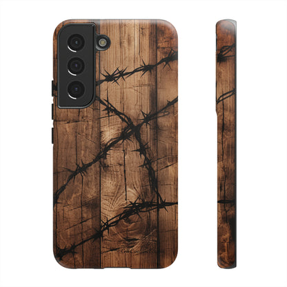 "Elegant Barb Wire on Wood" Embrace Rustic Style -Tough Phone Cases