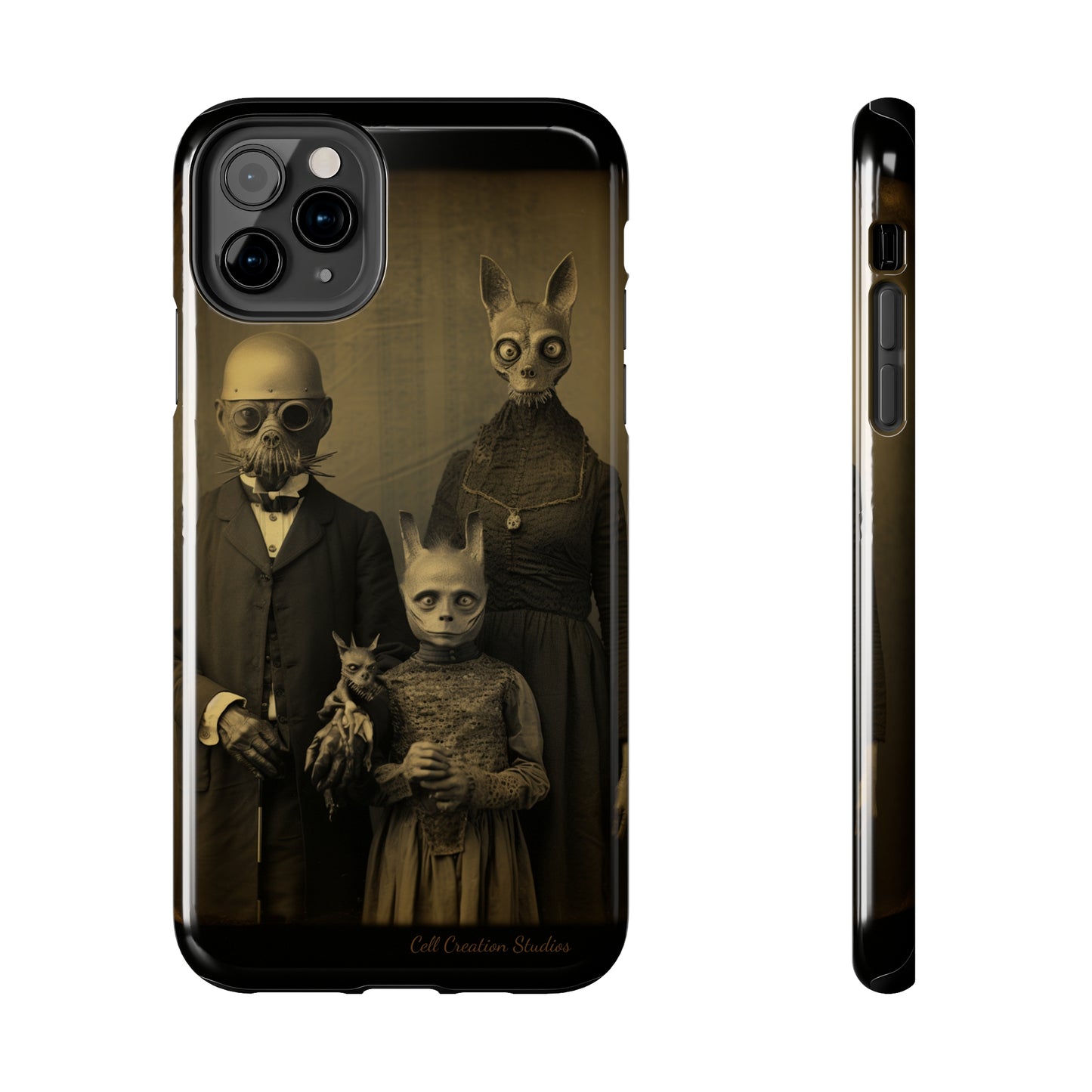 Introducing the "Vintage Odd Creatures" Cell Phone Case – Step into the Eerie Charm of a Haunting Family Portrait -Tough Phone Cases