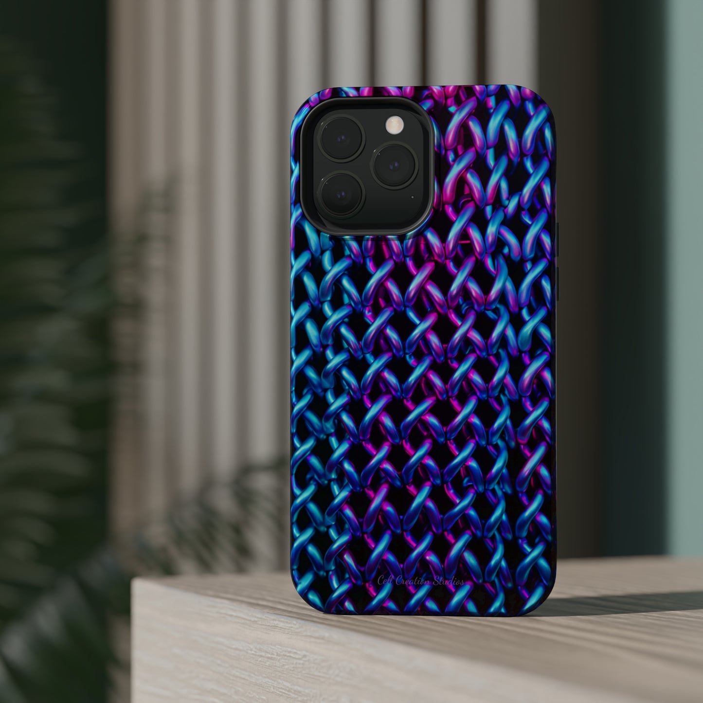 Introducing the "Neon Chainlink Glow" Cell Phone Case – Illuminate Your Style with Vibrant Chain Pattern Design -MagSafe Tough Cases