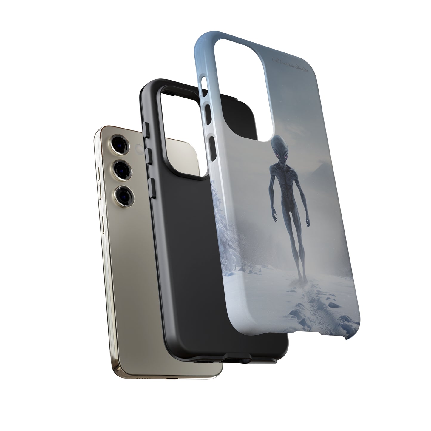 Introducing the "Frosty Extraterrestrial" Cell Phone Case – Embrace Alien Intrigue Amidst the Snowscape -Tough Cases