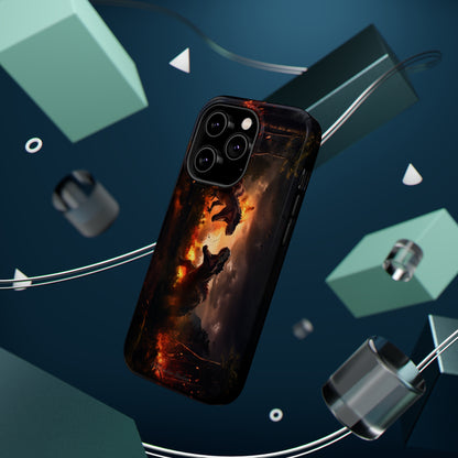 Introducing the "Ancient Battle Inferno" Cell Phone Case – Witness Epic Dinosaur Clash in a Fiery Forest! -MagSafe Tough Cases