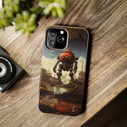 Introducing the "Urban Encounter" Cell Phone Case – Witness the Epic Convergence of Man and Giant Robot -Tough Phone Cases