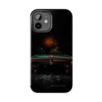 "Rack 'Em Up in Style: Pool Table-Themed Phone Case with Space Background" -Tough Phone Cases