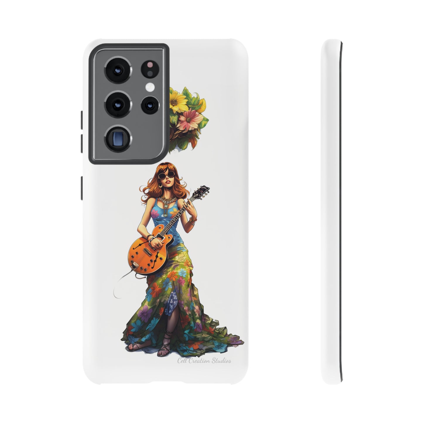 Introducing the "Hippie Chick Groove" Cell Phone Case – Retro Vibes and Musical Delight -Tough Cases