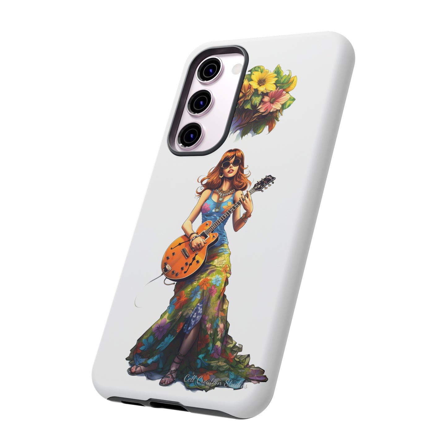 Introducing the "Hippie Chick Groove" Cell Phone Case – Retro Vibes and Musical Delight -Tough Cases