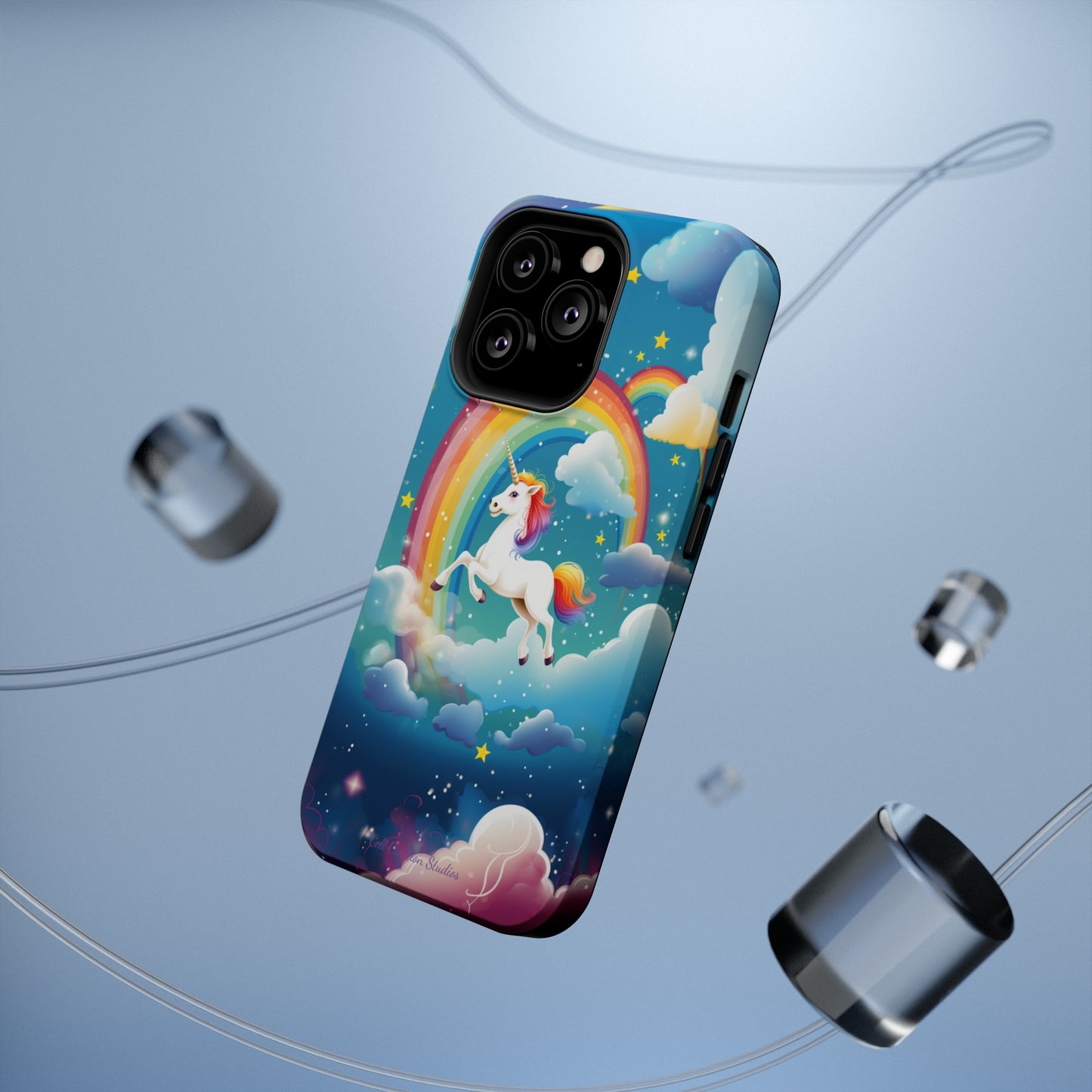 Introducing the "Rainbow Soar" Cell Phone Case – Embark on a Whimsical Journey with a Flying Unicorn -MagSafe Tough Cases