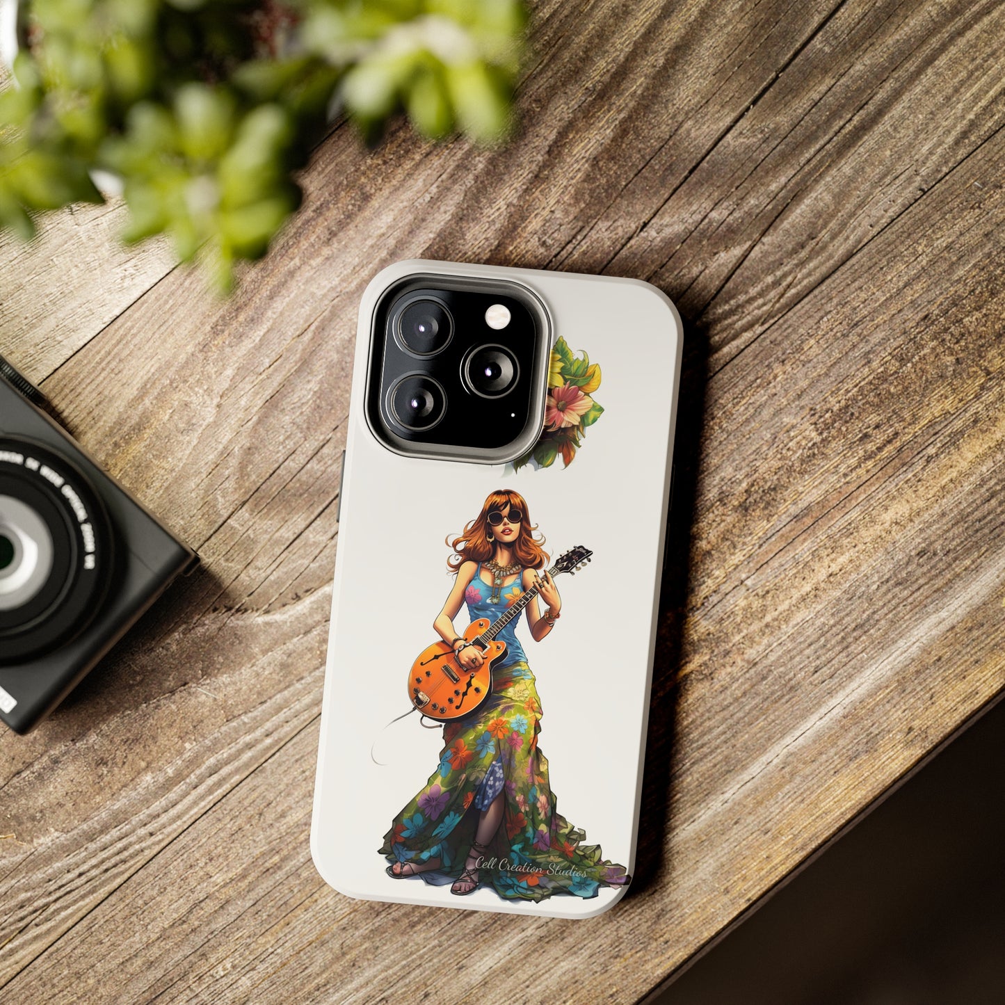 Introducing the "Hippie Chick Groove" Cell Phone Case – Retro Vibes and Musical Delight -Tough Phone Cases