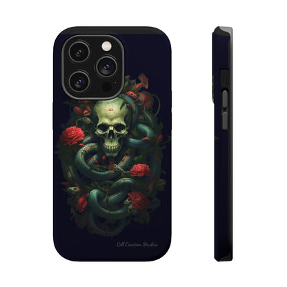 Introducing the "Serpentine Elegance" Cell Phone Case: Where Skulls and Snakes Intertwine -MagSafe Tough Cases