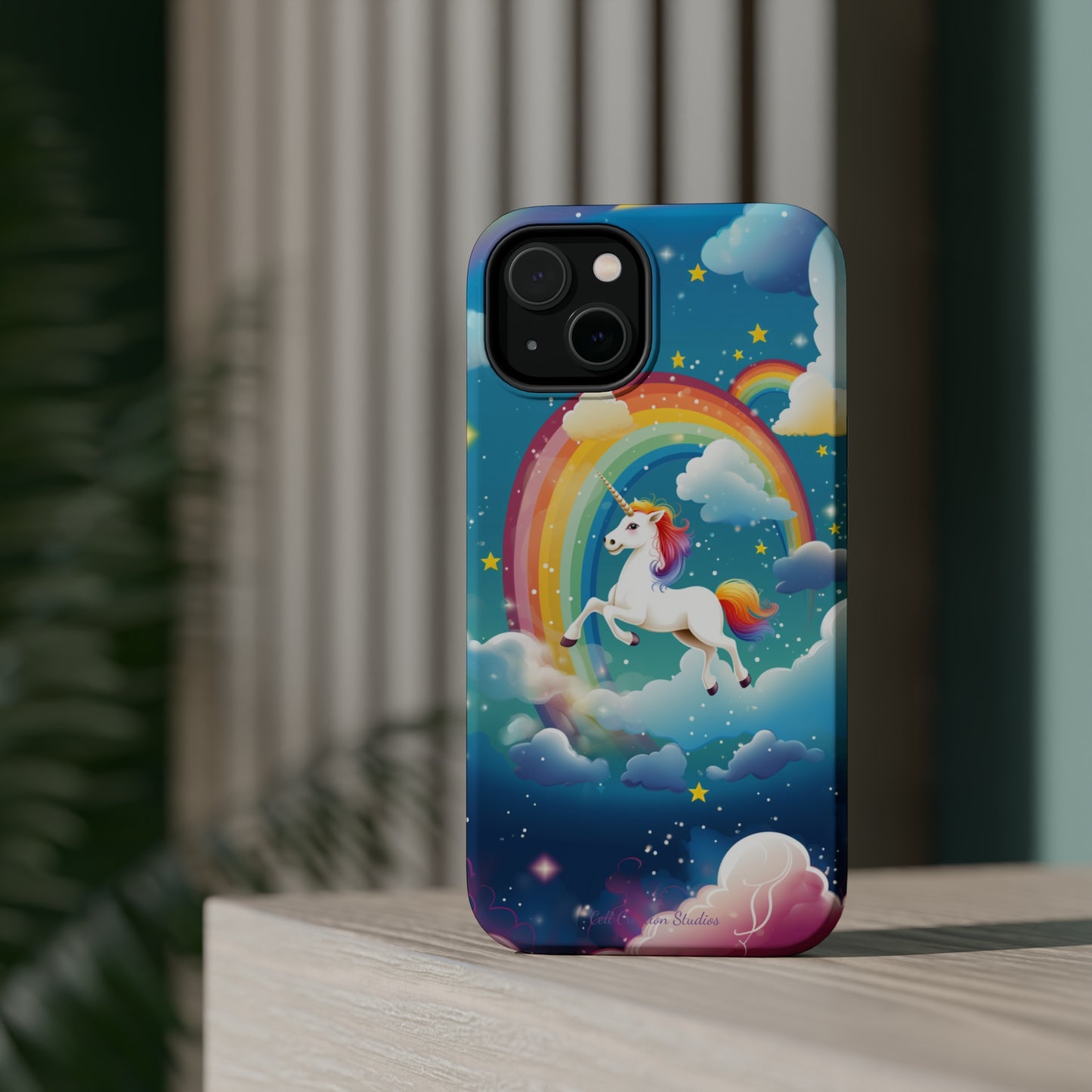 Introducing the "Rainbow Soar" Cell Phone Case – Embark on a Whimsical Journey with a Flying Unicorn -MagSafe Tough Cases