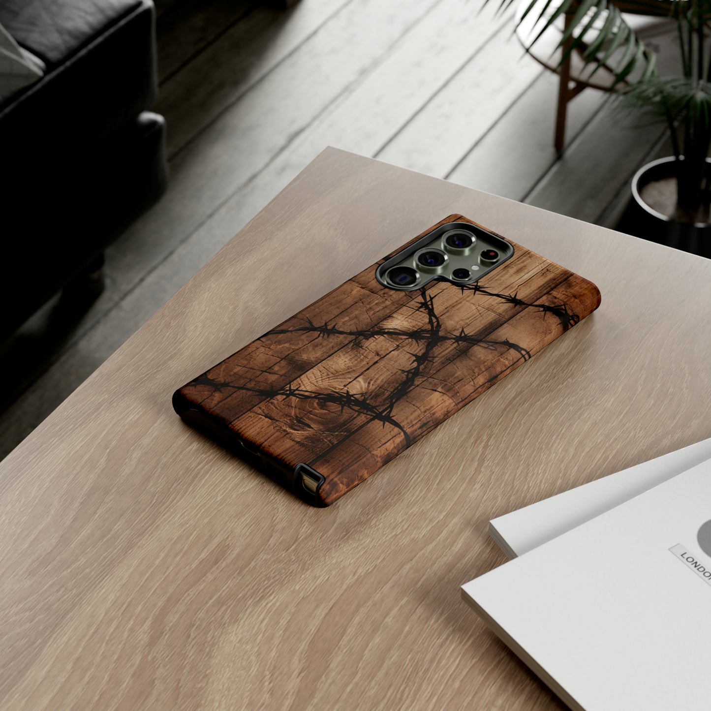 "Elegant Barb Wire on Wood" Embrace Rustic Style -Tough Phone Cases