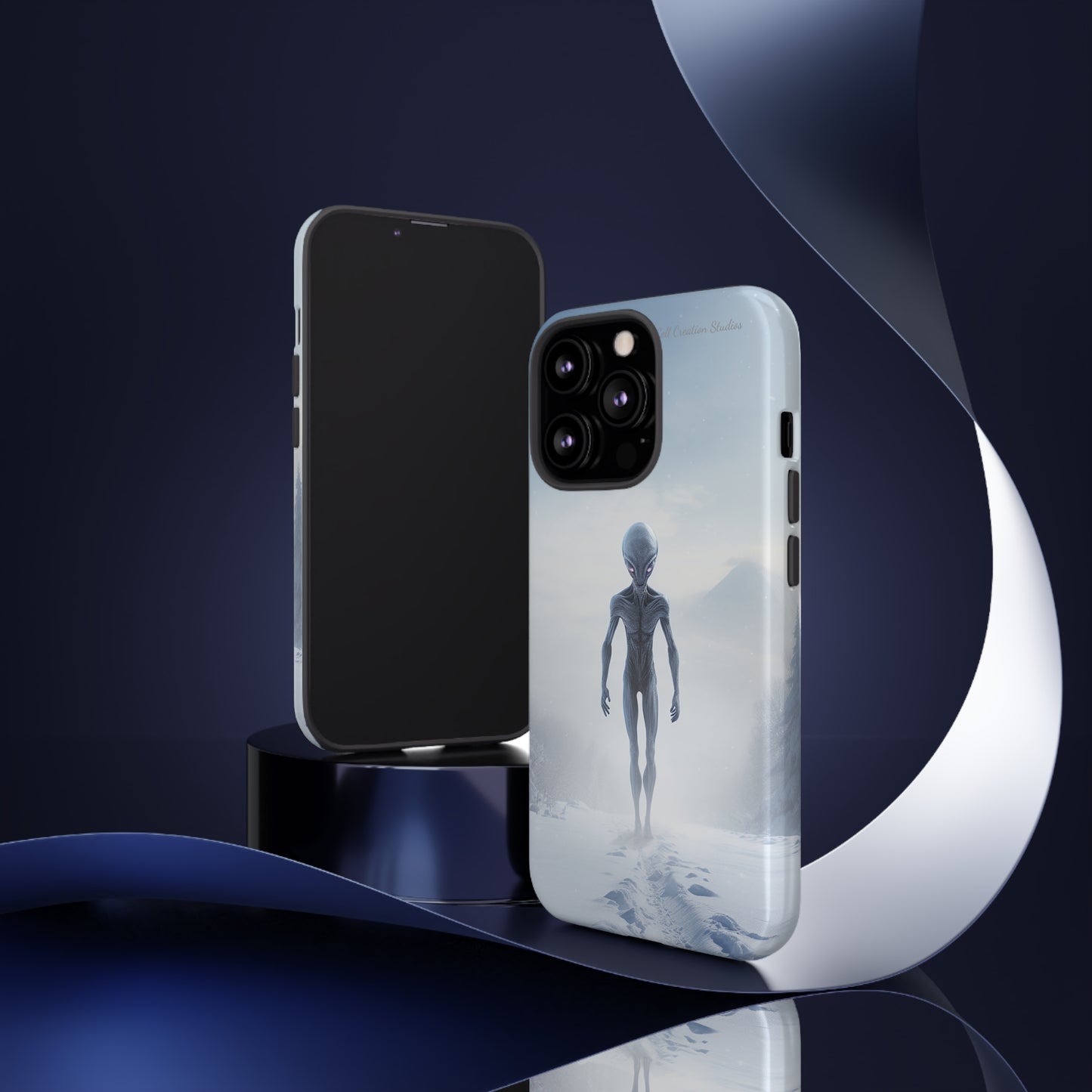 Introducing the "Frosty Extraterrestrial" Cell Phone Case – Embrace Alien Intrigue Amidst the Snowscape -Tough Cases