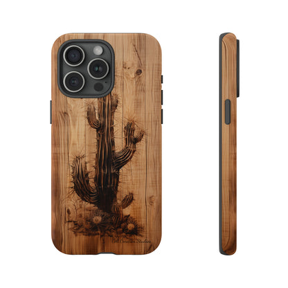 "Cactus Burnt Wood Design" Phone Case -Tough Cases