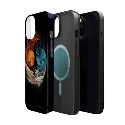 "Harmony in Contrast: Orange and Blue Yin and Yang Phone Case" -MagSafe Tough Cases