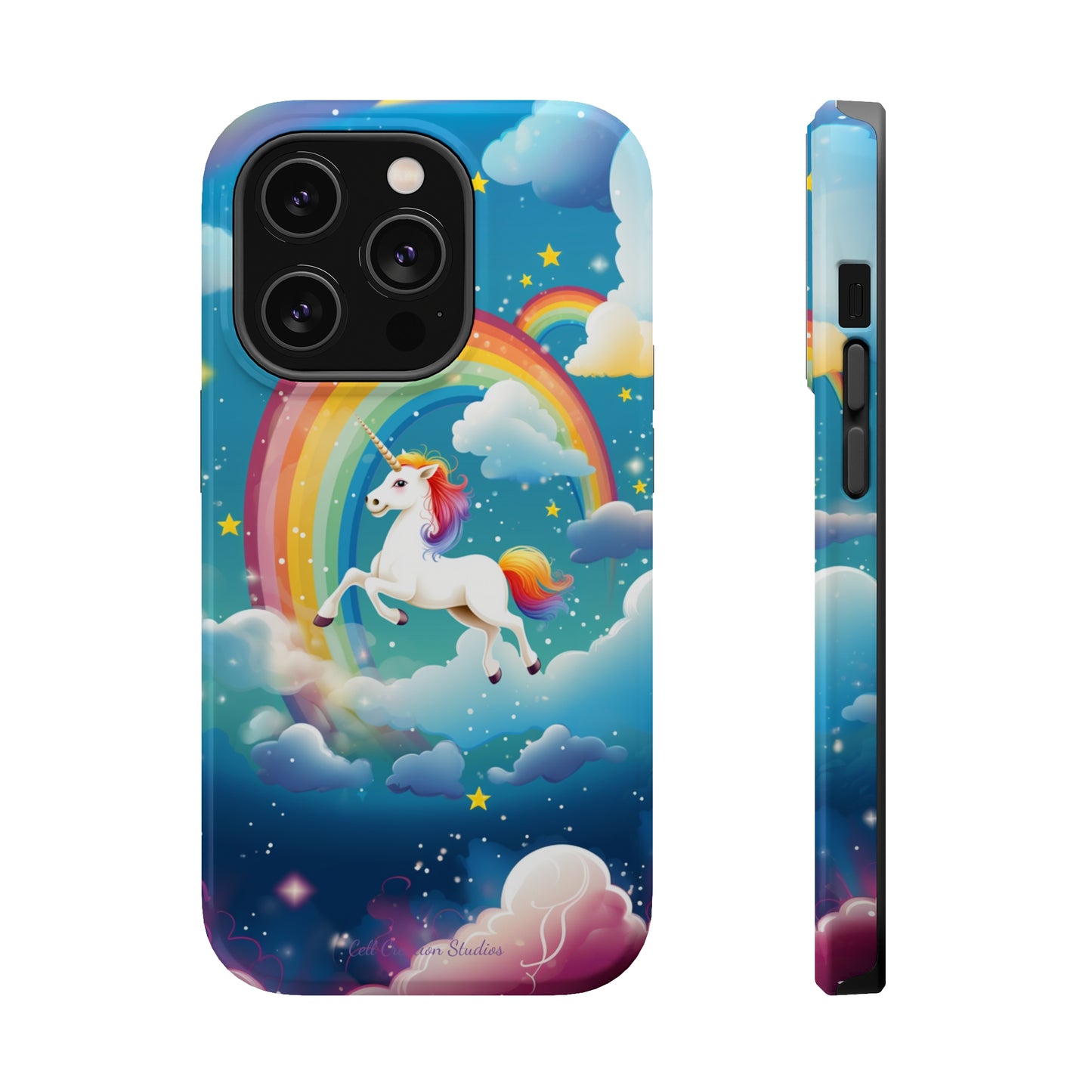 Introducing the "Rainbow Soar" Cell Phone Case – Embark on a Whimsical Journey with a Flying Unicorn -MagSafe Tough Cases