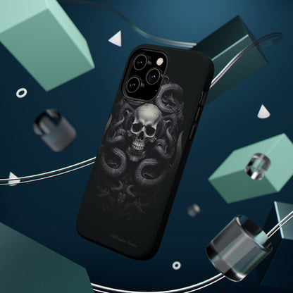 Introducing the "Monochrome Skull and Snakes" Cell Phone Case – A Bold Statement -MagSafe Tough Cases