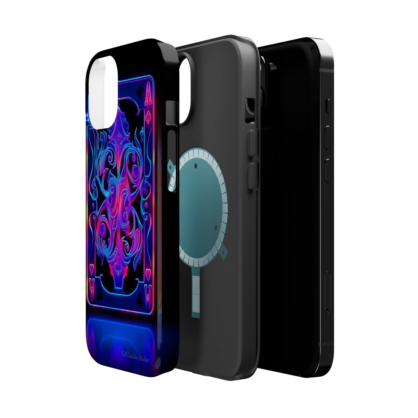 Introducing the "Neon Ace of Hearts" Cell Phone Case – Elevate Your Style with a Dazzling Card -MagSafe Tough Cases