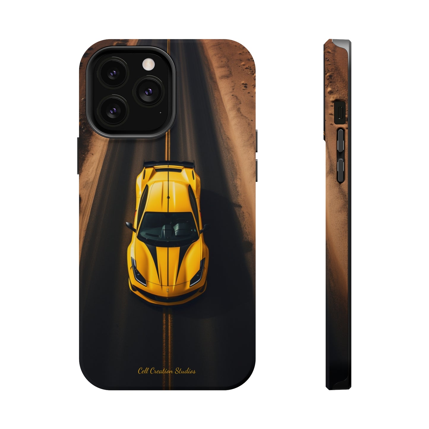 Introducing the "Desert Speedster" Cell Phone Case – Feel the Thrill of a Ferrari Racing through the Desert! -MagSafe Tough Cases