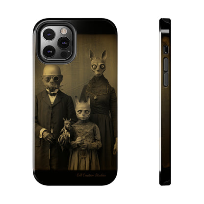 Introducing the "Vintage Odd Creatures" Cell Phone Case – Step into the Eerie Charm of a Haunting Family Portrait -Tough Phone Cases