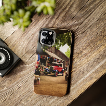 Introducing the "1930s Americana Revival" Cell Phone Case – Relive Vintage Charm with Classic Car, Barn, and the Stars and Stripes -Tough Phone Cases