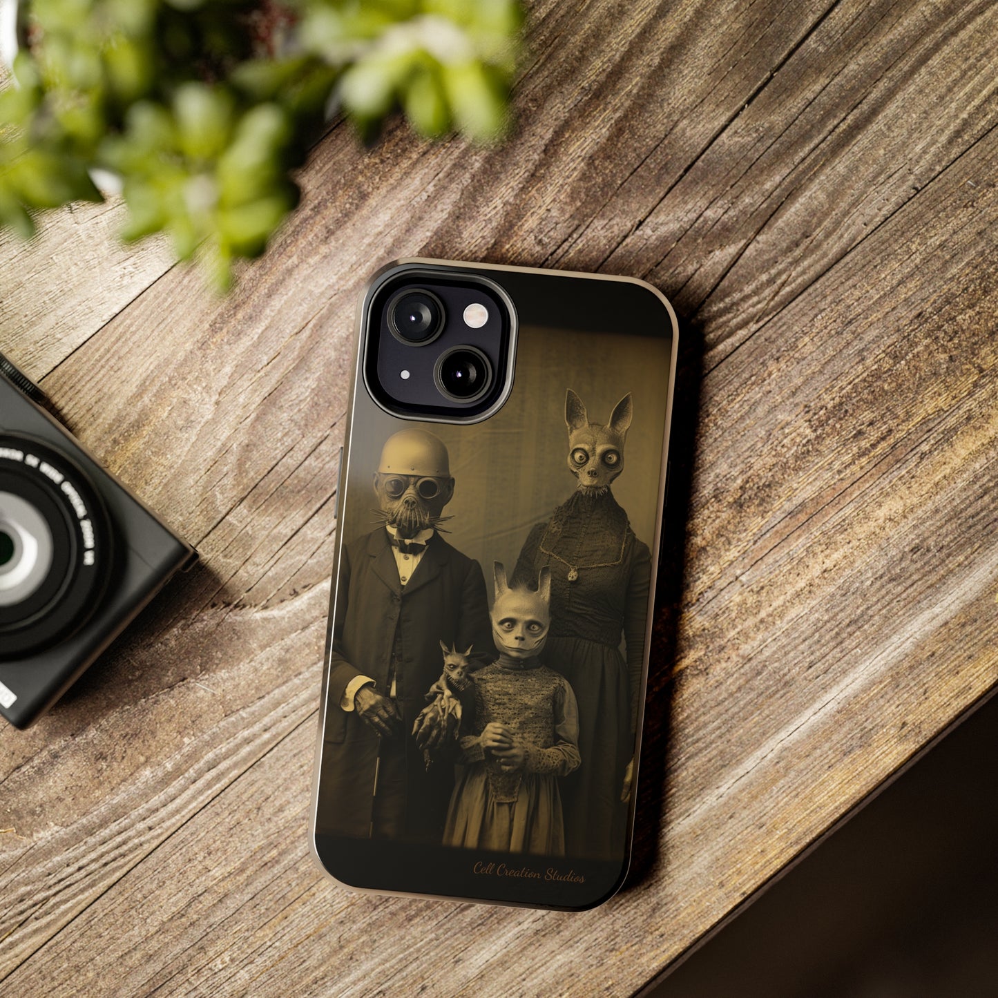 Introducing the "Vintage Odd Creatures" Cell Phone Case – Step into the Eerie Charm of a Haunting Family Portrait -Tough Phone Cases