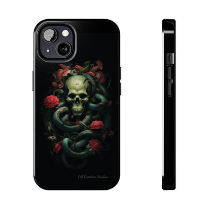 Introducing the "Serpentine Elegance" Cell Phone Case: Where Skulls and Snakes, Intertwine -Tough Phone Cases