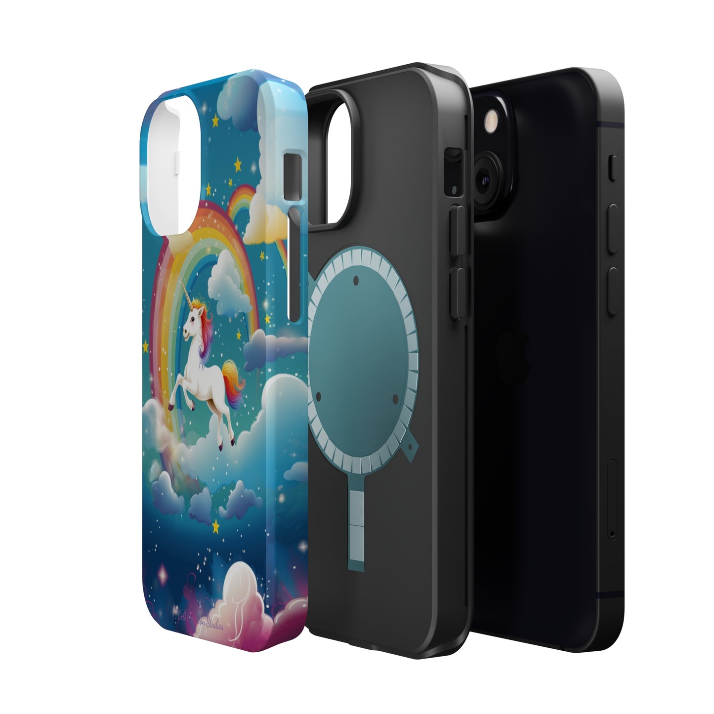 Introducing the "Rainbow Soar" Cell Phone Case – Embark on a Whimsical Journey with a Flying Unicorn -MagSafe Tough Cases