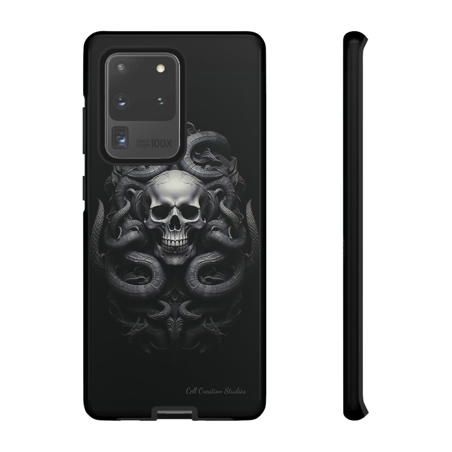 Introducing the "Monochrome Skull and Snakes" Cell Phone Case – A Bold Statement in Black and White -Tough Cases