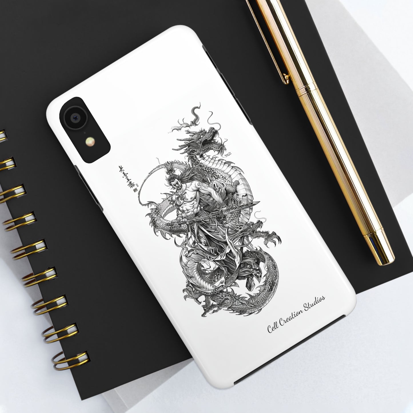 "Samurai and Dragon Sketch" -Tough iPhone Cases