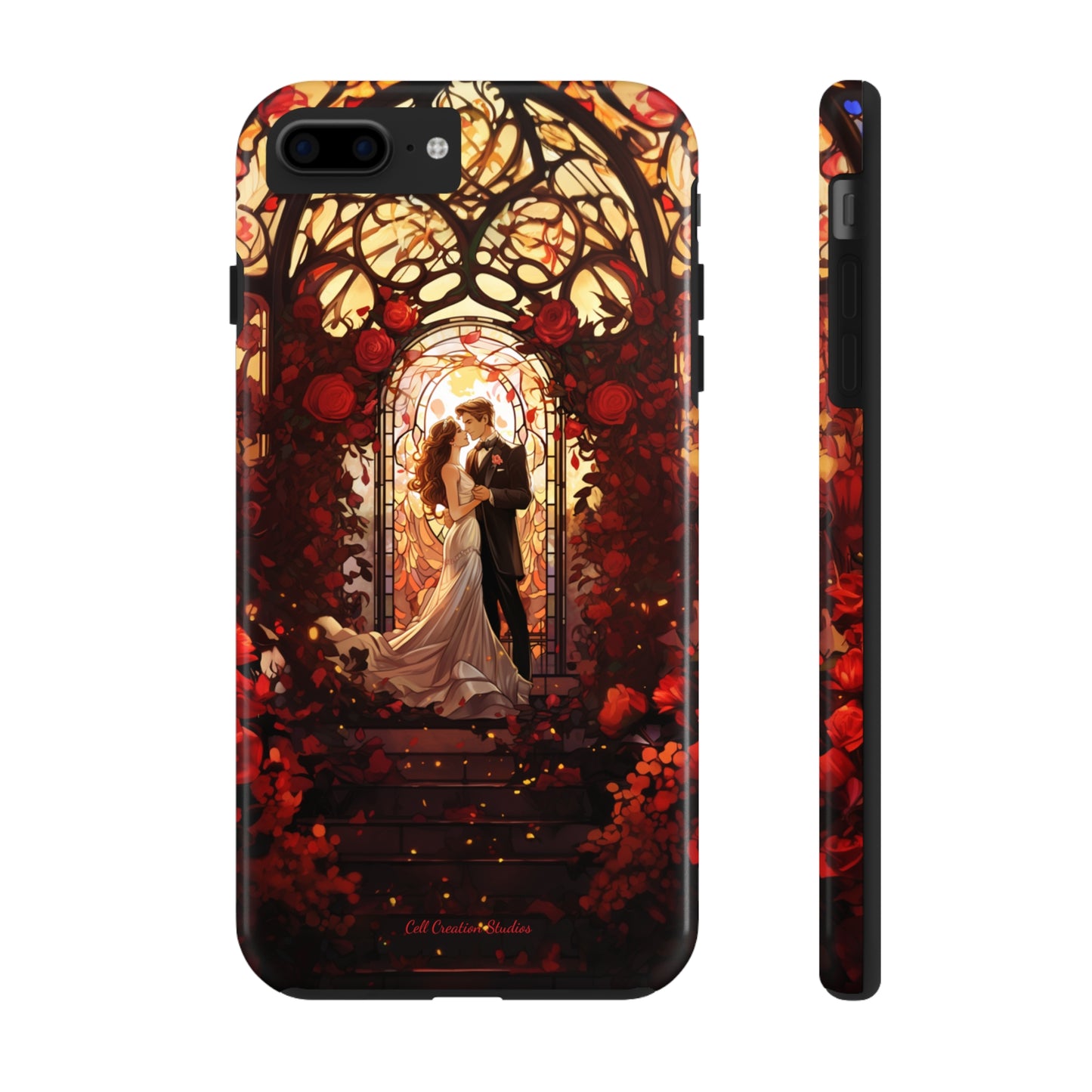 Introducing the "Stained Glass Love" Cell Phone Case – Capture the Romance of a Couple in Front of a Stained Glass Window -Tough Phone Cases