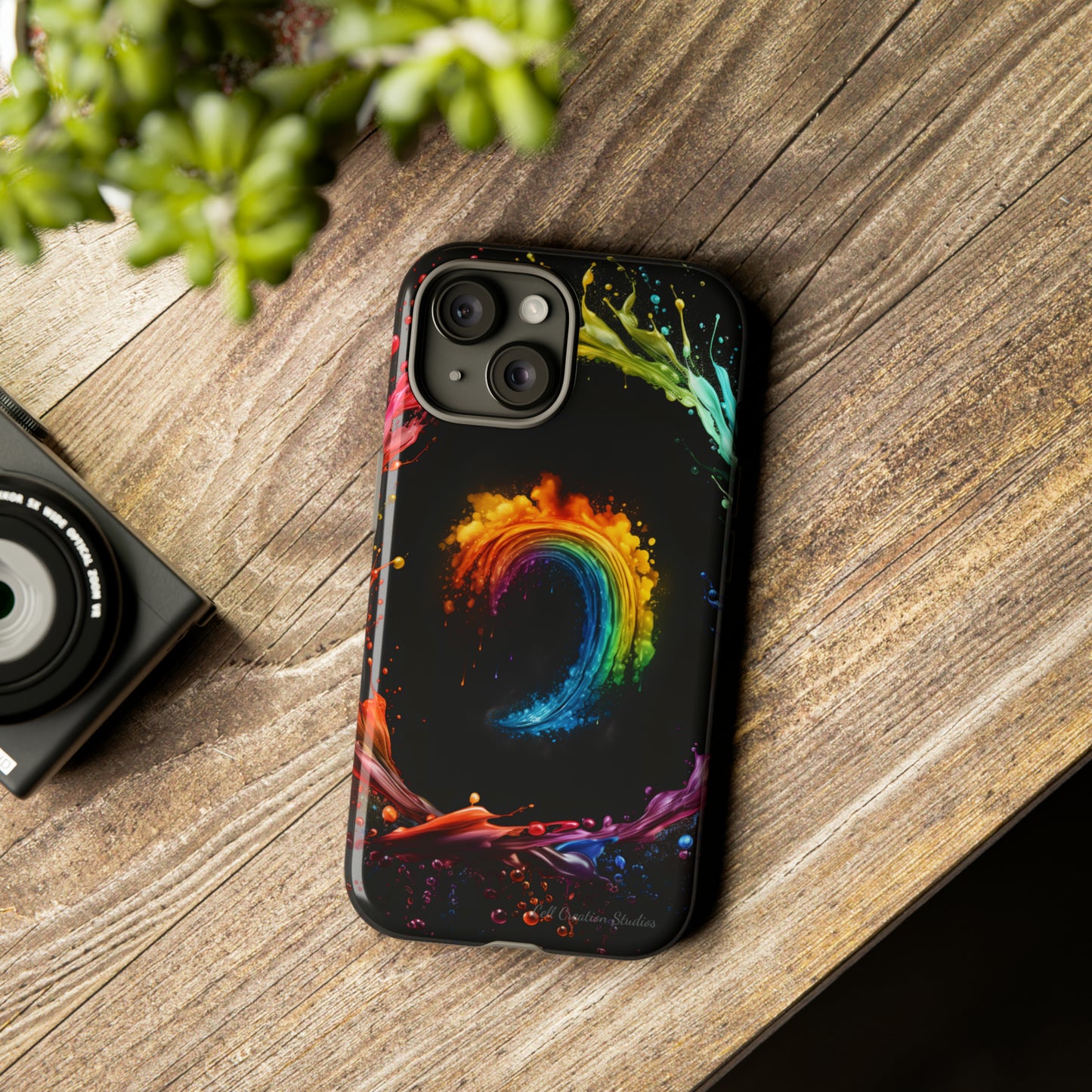 "Vibrant Swirls Painted on Black" Cell Phone Case -Tough Cases