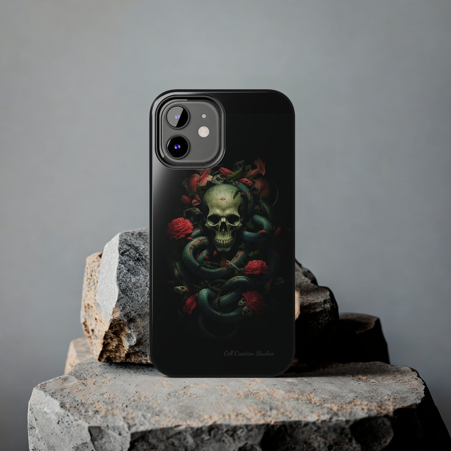 Introducing the "Serpentine Elegance" Cell Phone Case: Where Skulls and Snakes, Intertwine -Tough Phone Cases