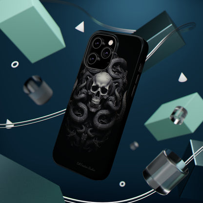 Introducing the "Monochrome Skull and Snakes" Cell Phone Case – A Bold Statement -MagSafe Tough Cases