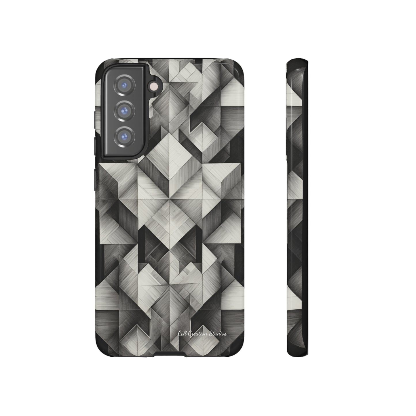 The "Black and White Geometric Pattern" Cell Phone Case- Elevate Your Phone's Style -Tough Cases