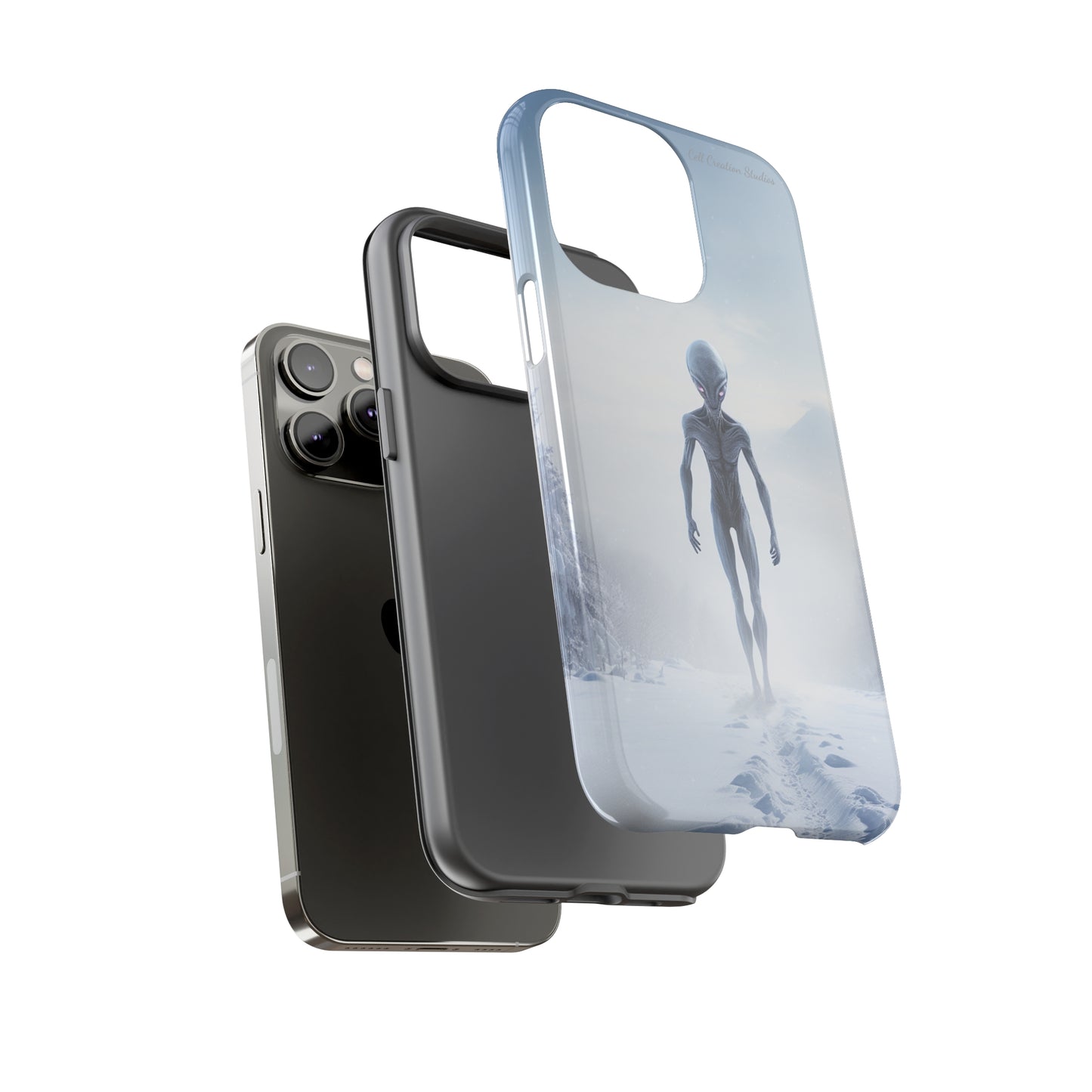 Introducing the "Frosty Extraterrestrial" Cell Phone Case – Embrace Alien Intrigue Amidst the Snowscape -Tough Cases