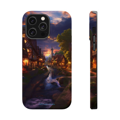 Introducing the "Riverside Serenity" Cell Phone Case – Embrace Peace with a Tranquil Town and Flowing River -MagSafe Tough Cases