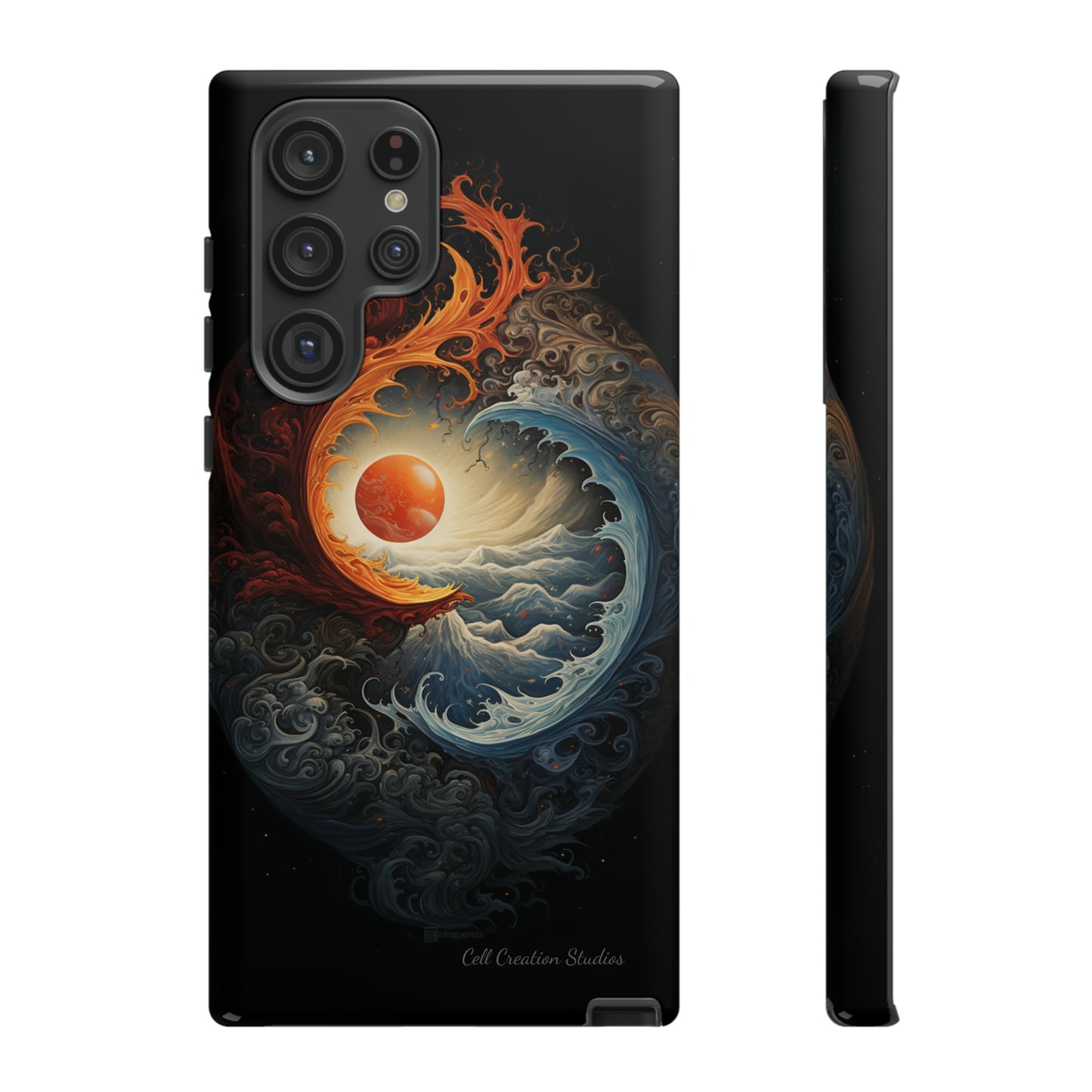 "Dual Elements Clash: Fire and Water Abstract" Phone Case -Tough Cases