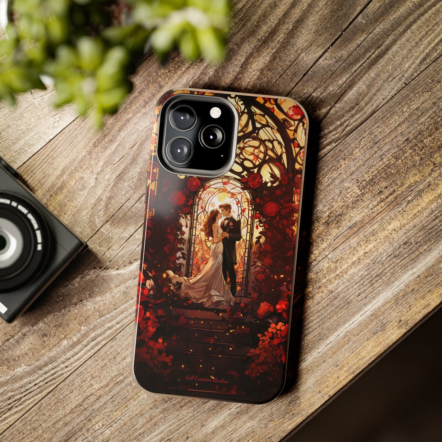 Introducing the "Stained Glass Love" Cell Phone Case – Capture the Romance of a Couple in Front of a Stained Glass Window -Tough Phone Cases