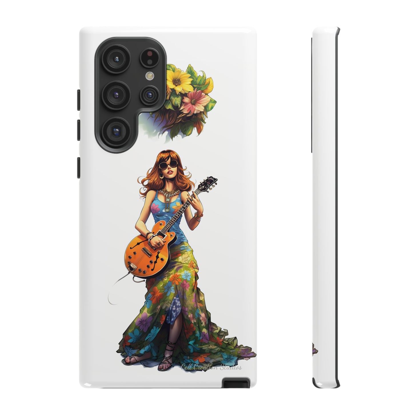 Introducing the "Hippie Chick Groove" Cell Phone Case – Retro Vibes and Musical Delight -Tough Cases