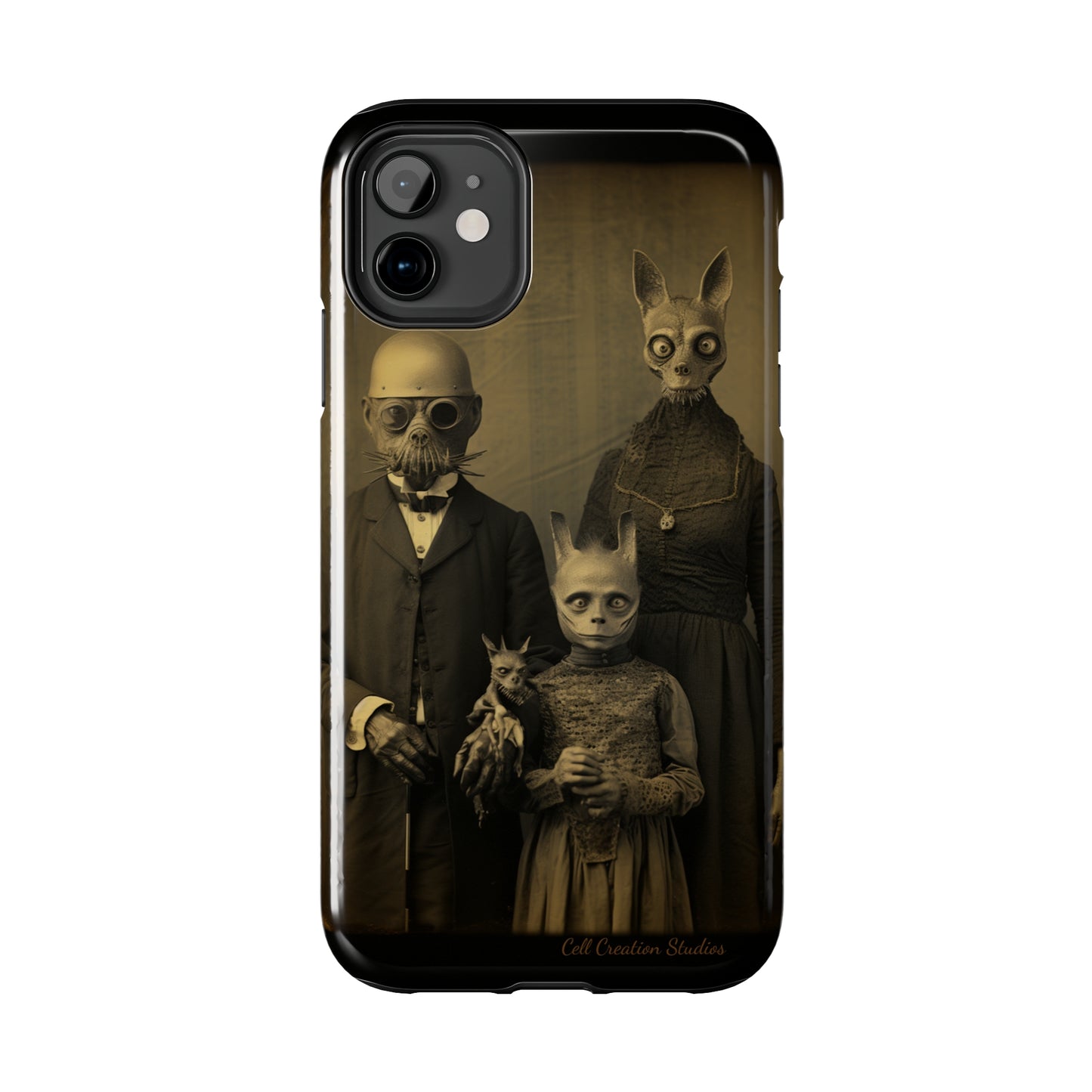 Introducing the "Vintage Odd Creatures" Cell Phone Case – Step into the Eerie Charm of a Haunting Family Portrait -Tough Phone Cases