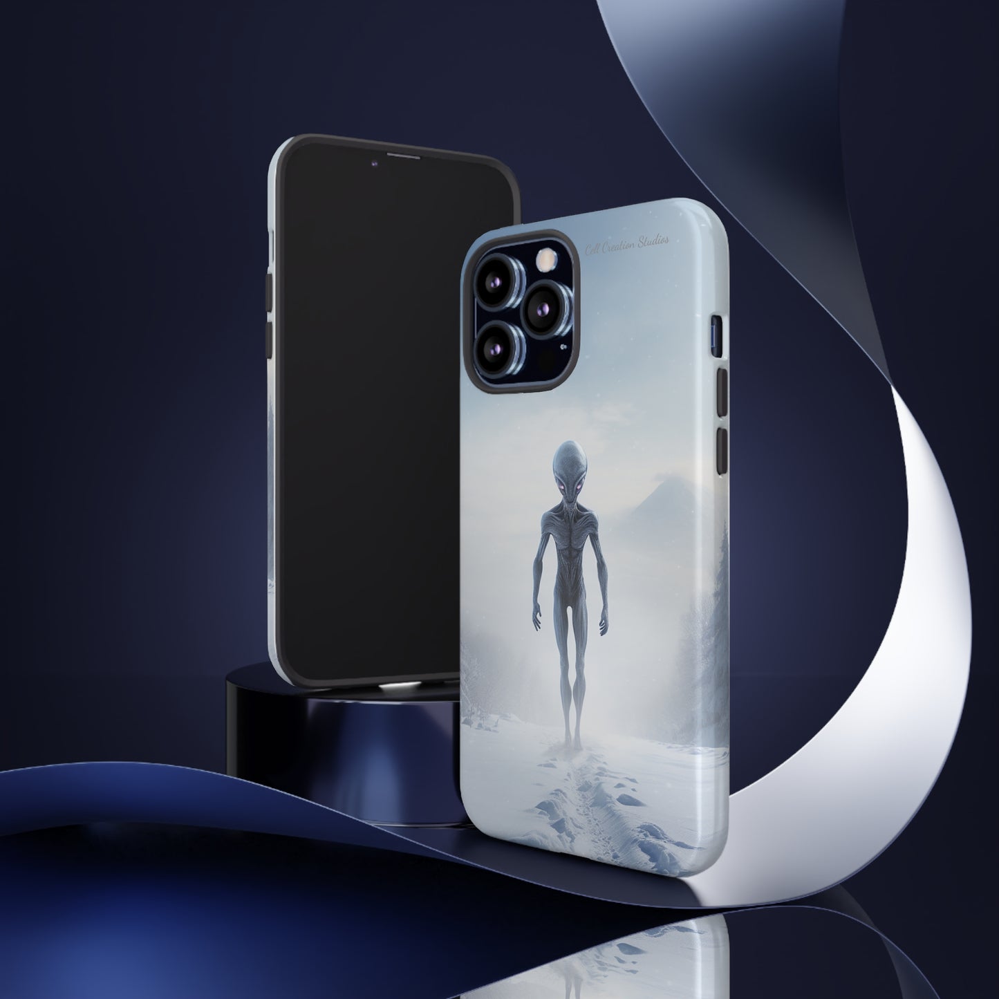 Introducing the "Frosty Extraterrestrial" Cell Phone Case – Embrace Alien Intrigue Amidst the Snowscape -Tough Cases