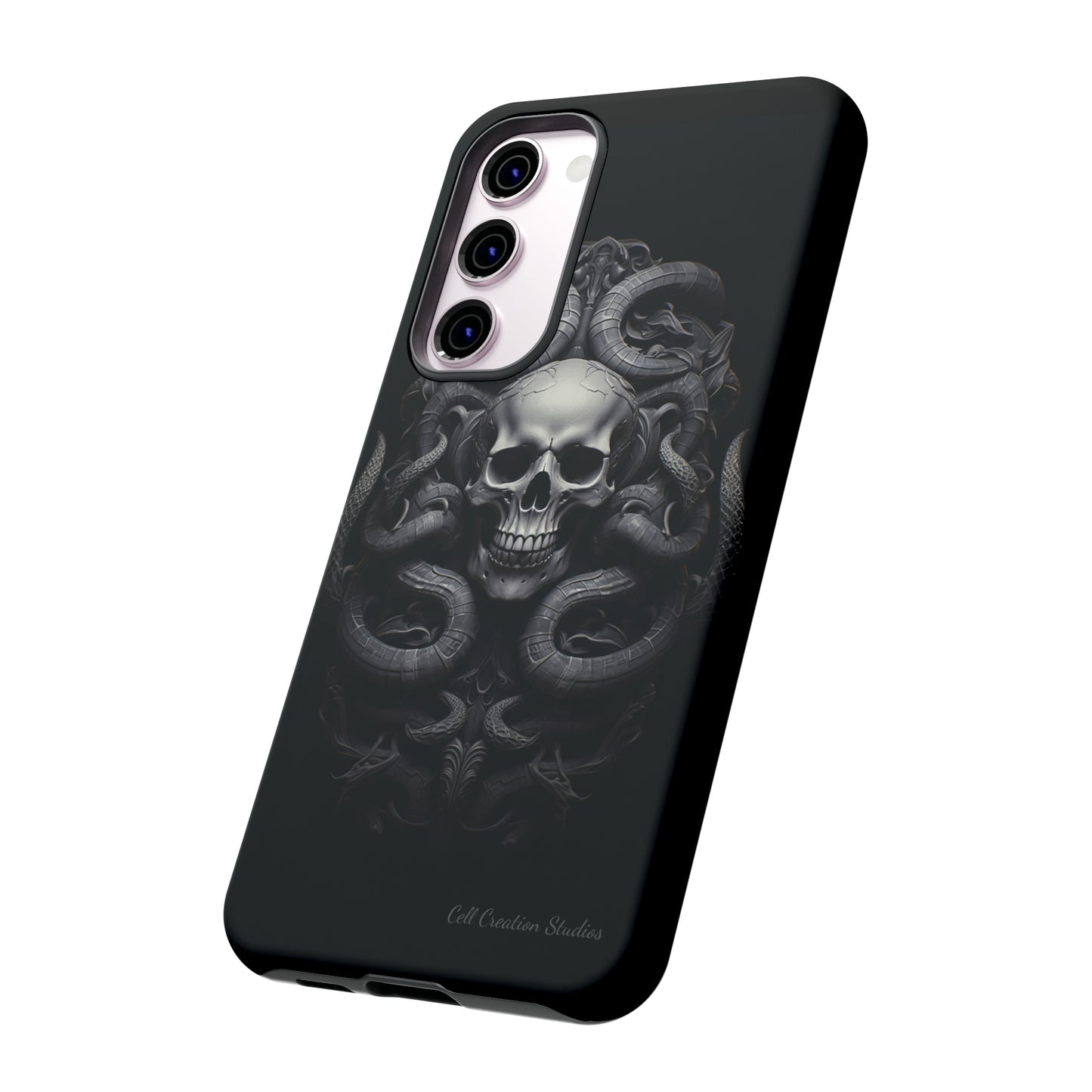 Introducing the "Monochrome Skull and Snakes" Cell Phone Case – A Bold Statement in Black and White -Tough Cases