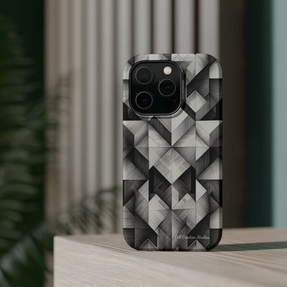 The "Black and White Geometric Pattern" Cell Phone Case- Elevate Your Phone's Style -MagSafe Tough Cases