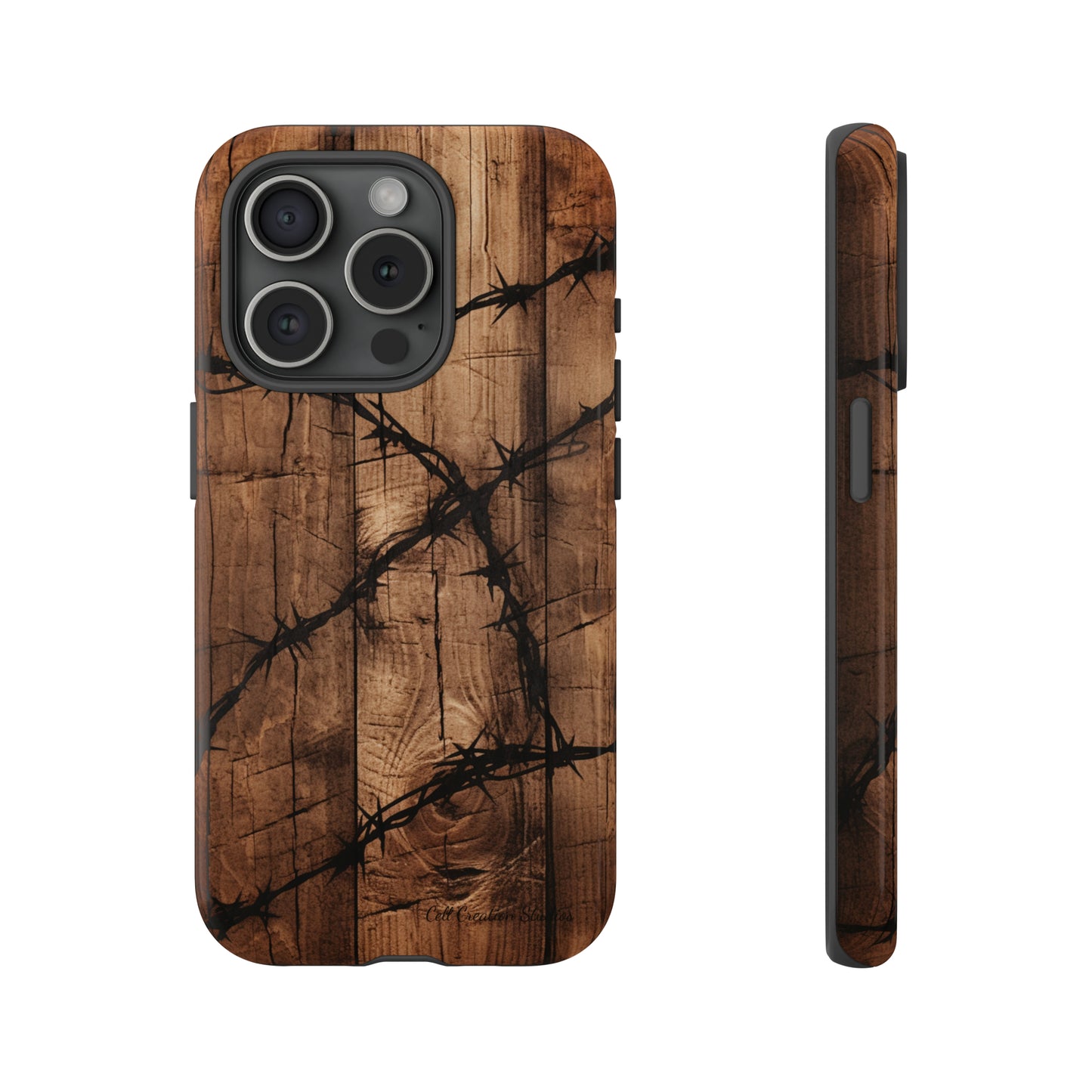 "Elegant Barb Wire on Wood" Embrace Rustic Style -Tough Phone Cases