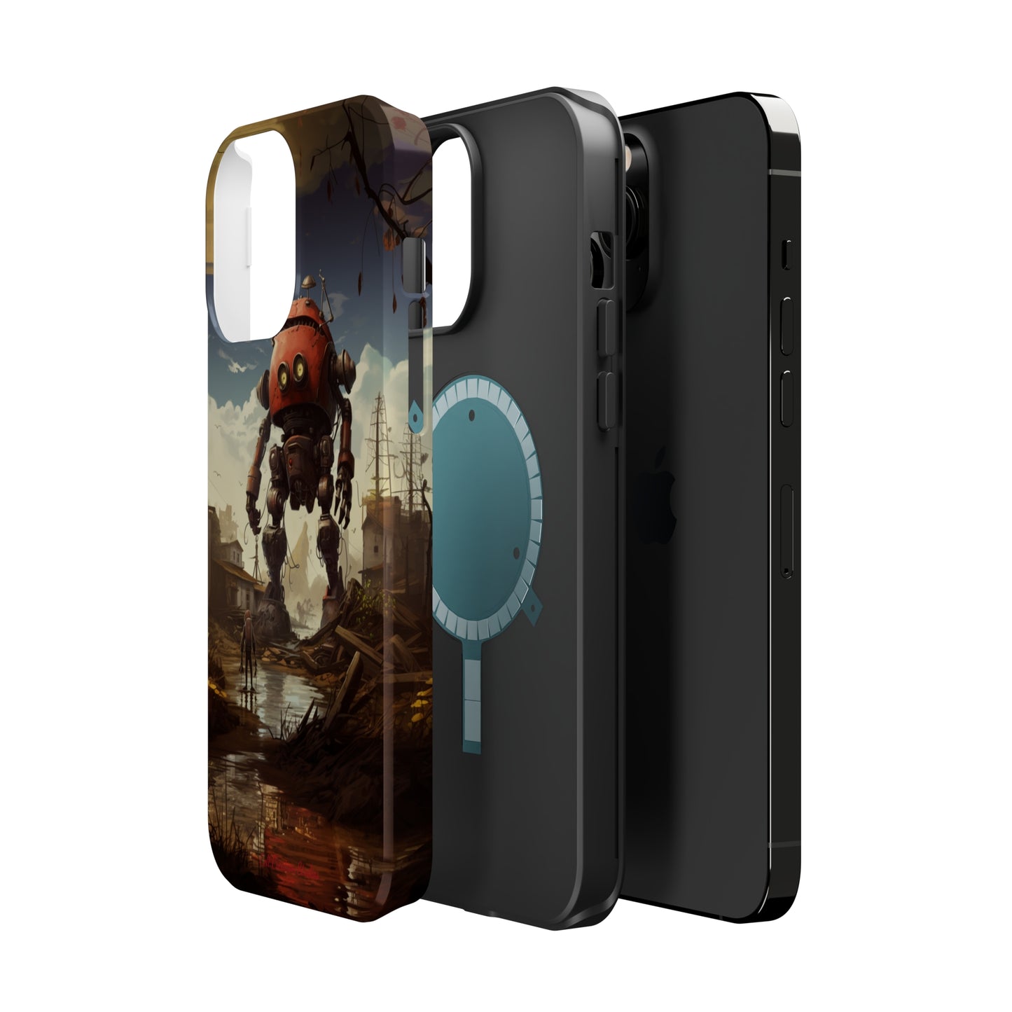 Introducing the "Urban Encounter" Cell Phone Case – Witness the Epic Convergence of Man and Giant Robot -MagSafe Tough Cases