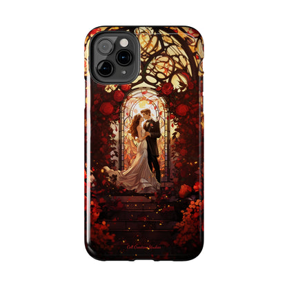 Introducing the "Stained Glass Love" Cell Phone Case – Capture the Romance of a Couple in Front of a Stained Glass Window -Tough Phone Cases