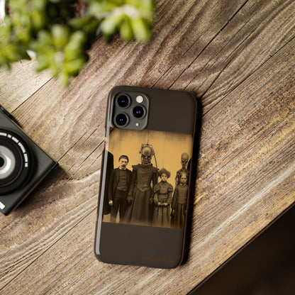 Introducing the "Vintage Odd Creatures" Cell Phone Case – Step into the Eerie Charm of a Haunting Family Portrait -Slim Phone Cases