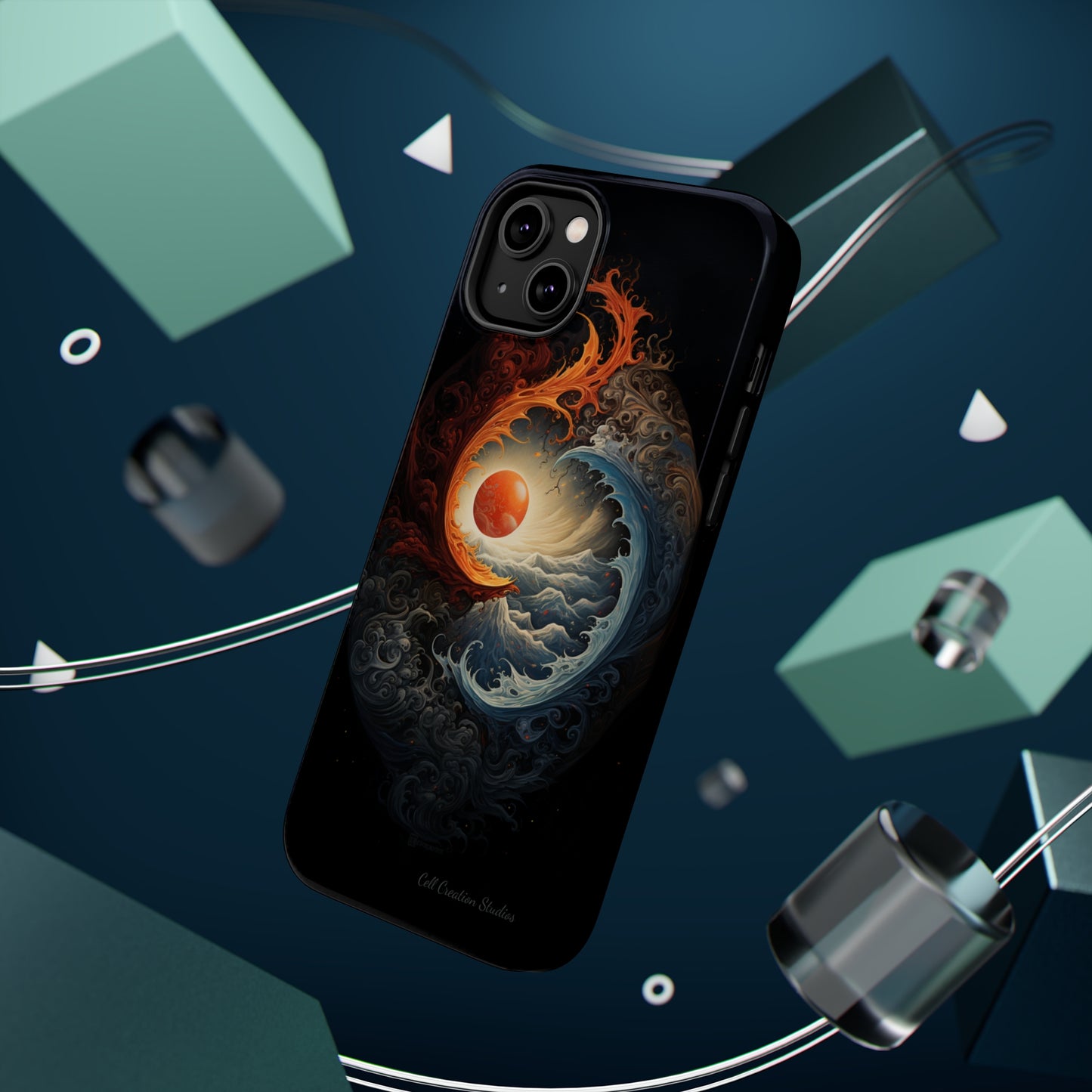 "Dual Elements Clash: Fire and Water Abstract" Phone Case -MagSafe Tough Cases