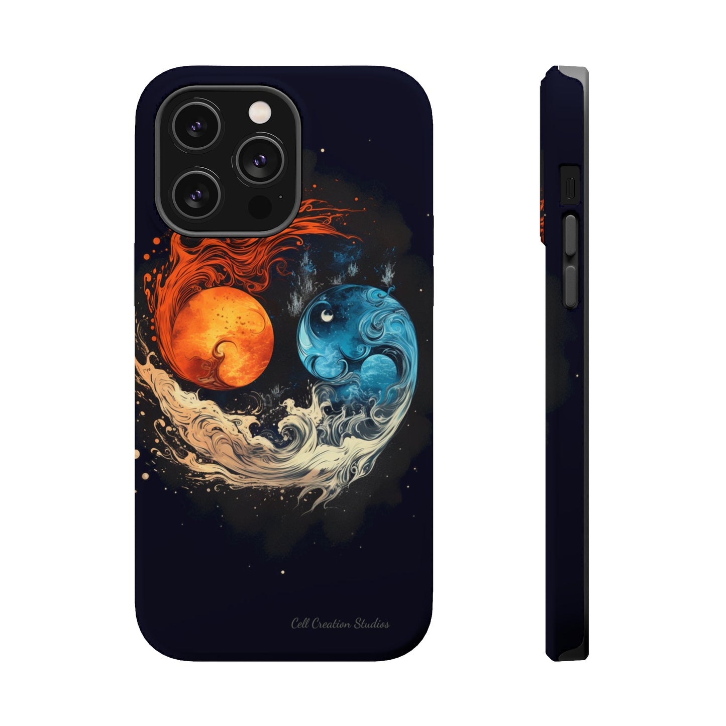 "Harmony in Contrast: Orange and Blue Yin and Yang Phone Case" -MagSafe Tough Cases